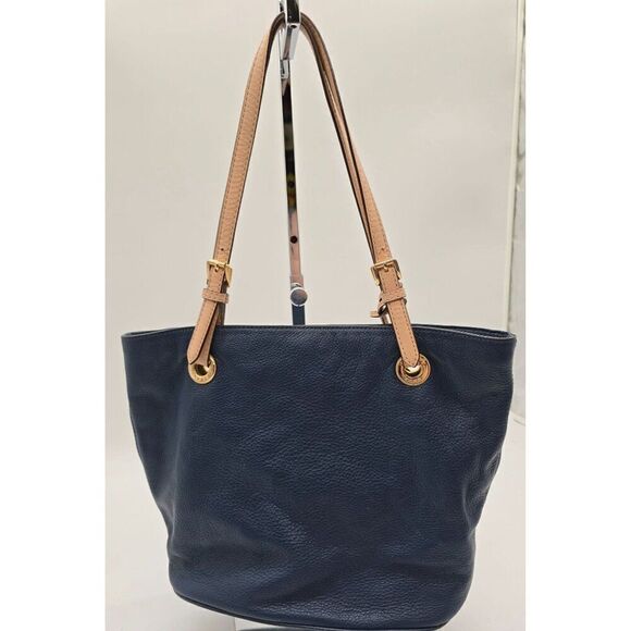 Michael Kors Navy Tote Bag With Gold Logo & Beige Straps - Picture 3 of 8